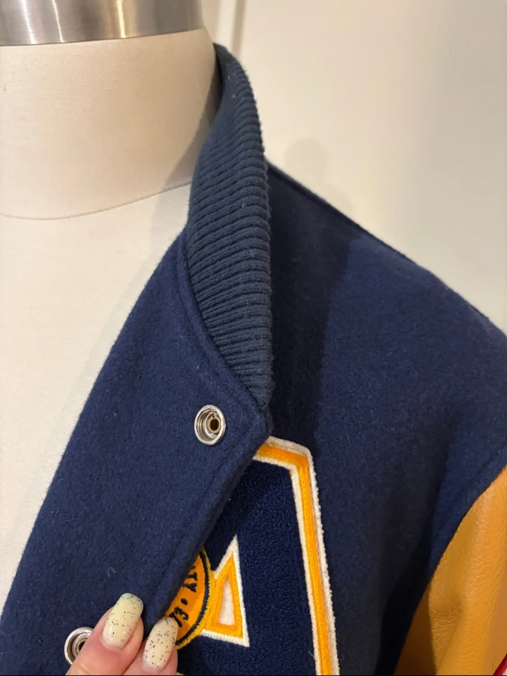 Roots Navy and Mustard Letterman Jacket  leather sleeves. - Picture 10 of 11